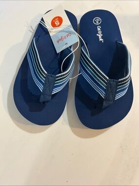 Cat & Jack Navy Blue Flip Flops with Striped Webbing